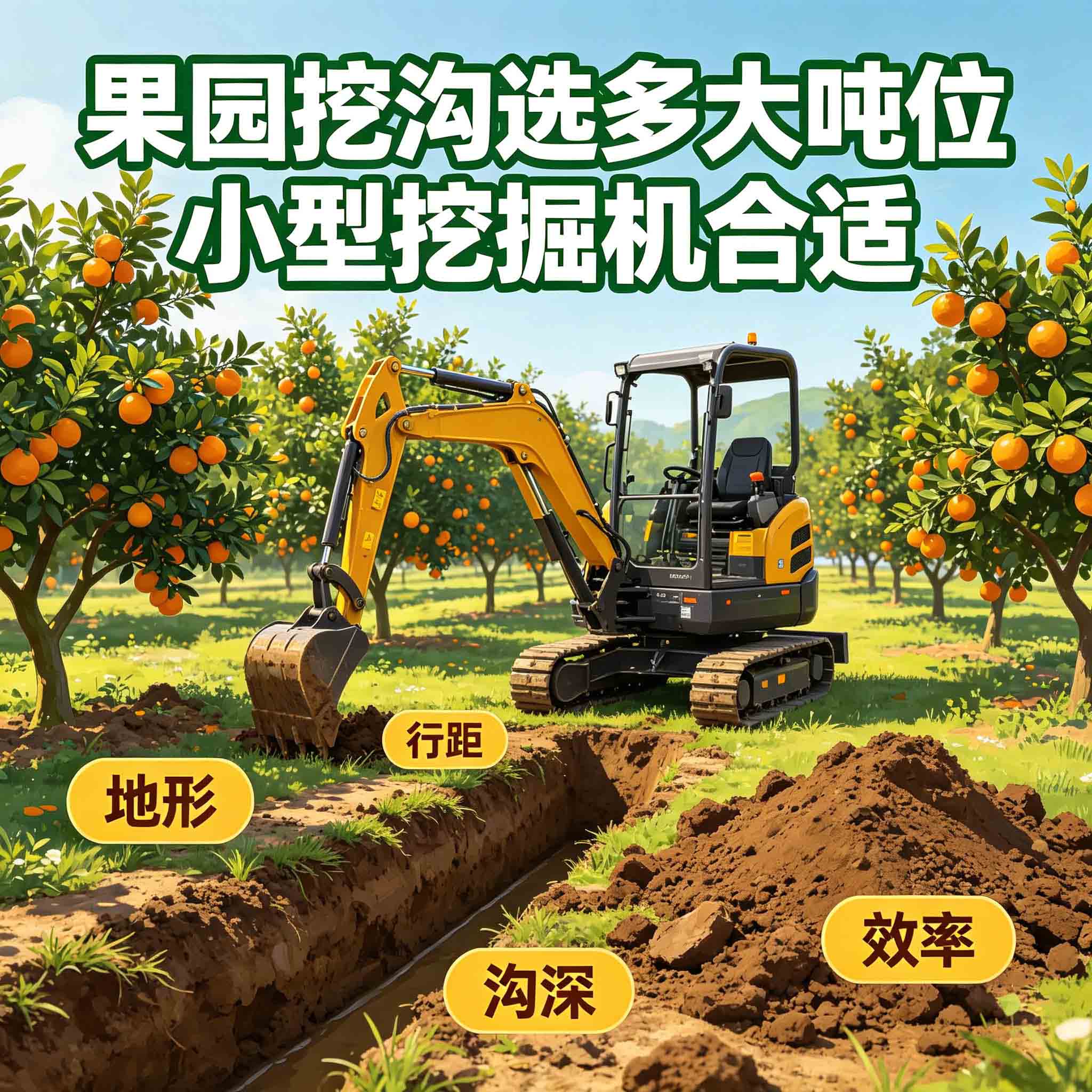 果园挖沟选多大吨位小型挖掘机合适 HT08 0.8 吨微挖果树开沟机型详解